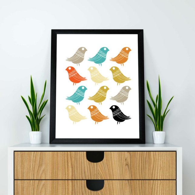 Affiche Oiseaux Moderne Couleurs Rétro du Milieu du Siècle (Créateur téléchargé)