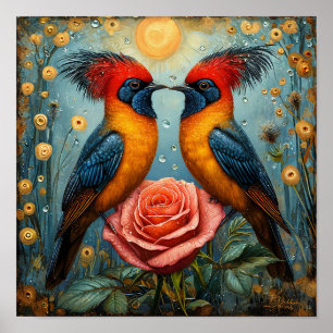 Affiche Oiseaux Romantiques Fantaisistes au-Dessus d'une R