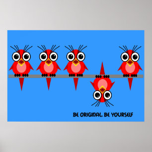 Affiche oiseaux rouges mignons
