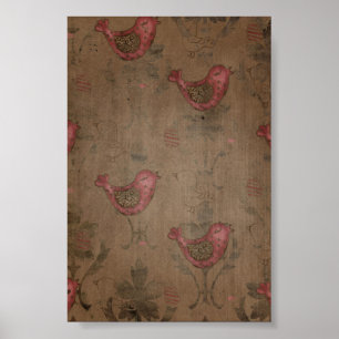 Affiche Oiseaux rouges sur Arrière - plan rustique Brown