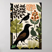 Oiseaux scandinaves danois Floral Flower Art Impri