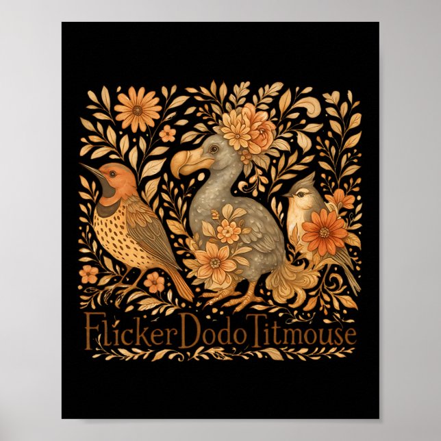 Affiche Oiseaux subtils Flicker Dodo Titmouse Trump résist (Devant)