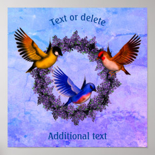 Affiche Oiseaux Sur Fleur Violet Wreath Personnalisé