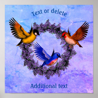 Affiche Oiseaux Sur Fleur Violet Wreath Personnalisé