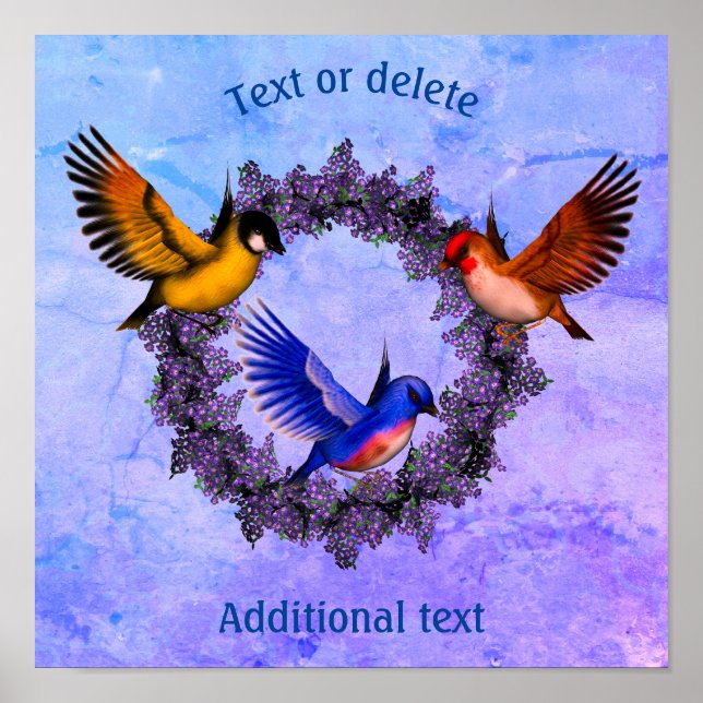 Affiche Oiseaux Sur Fleur Violet Wreath Personnalisé (Devant)