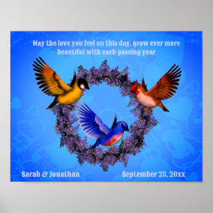 Affiche Oiseaux sur la couronne Cadeau Mariage personnalis