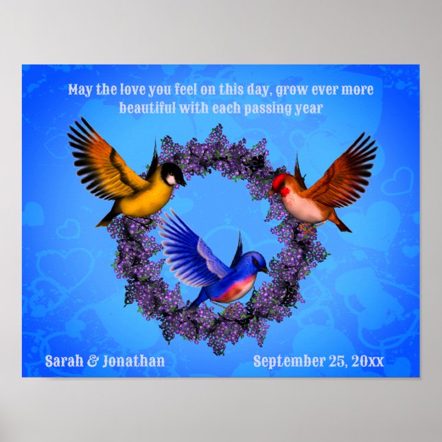 Affiche Oiseaux sur la couronne Cadeau Mariage personnalis (Devant)