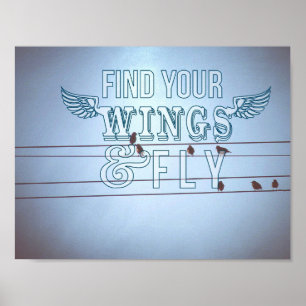 Affiche Oiseaux sur un fil, voler