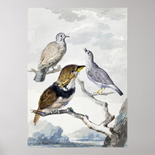 Affiche Oiseaux sur une branche dans un ton neutre élégant (Devant)