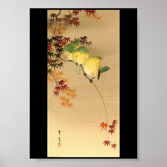 Affiche Oiseaux verts sur l'érable, Art japonais c.1800 (Devant)
