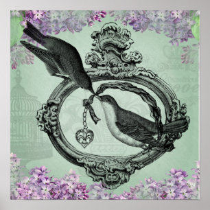 Affiche Oiseaux vintages avec l'habillement et les cadeaux