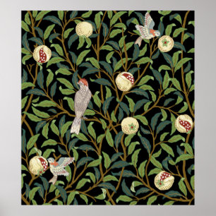 Affiche oiseaux vintages dans le feuillage avec oiseaux et