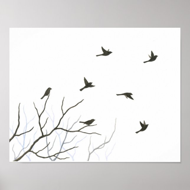 Affiche Oiseaux volants Silhouette Art (Devant)
