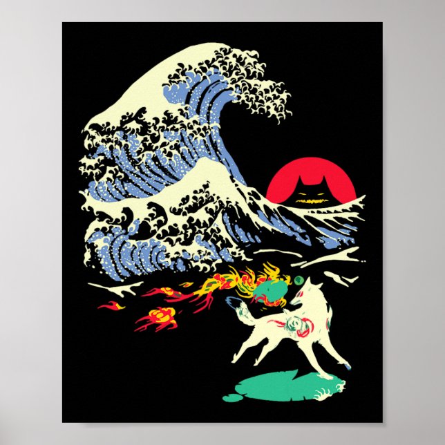 Affiche Okami Amaterasu Sun God Wolf The Great Wave Video  (Devant)