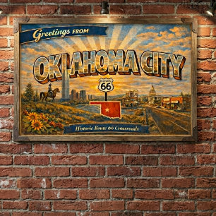 Affiche Oklahoma City Carte Postale Ancienne Route 66 Carr