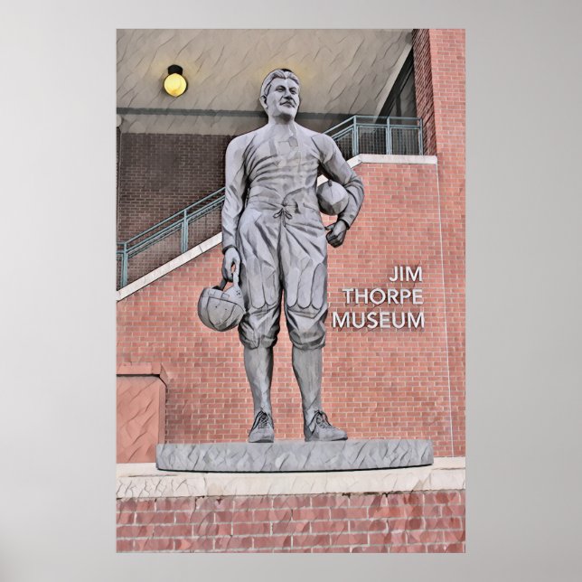 Affiche Oklahoma Jim Thorpe Museum Statue Aquarelle (Devant)
