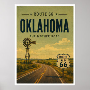 Affiche Oklahoma Route 66 Moulin à vent Prairie Road Art