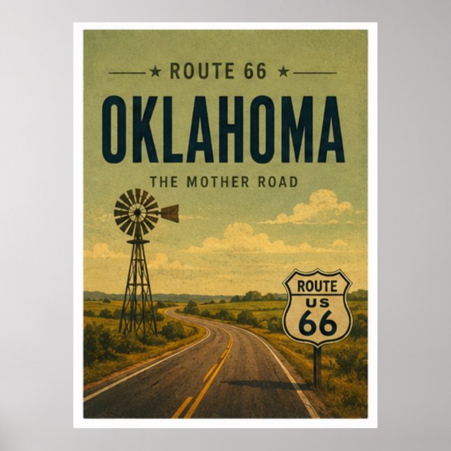 Affiche Oklahoma Route 66 Moulin à vent Prairie Road Art (Devant)