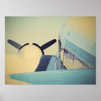 Affiche Old Antique Airplane Yellow and Blue 16" x 12" 