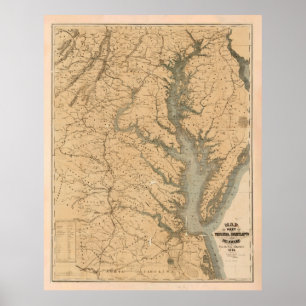 Affiche Old Chesapeake Bay Map (1861) Vintage Coastal VA