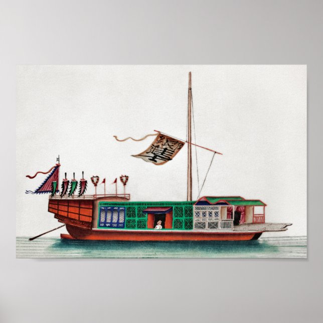 Affiche Old chinese painting of a river passenger junk (Devant)