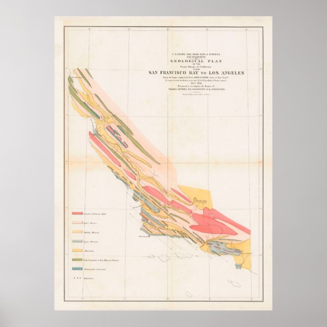 Affiche Old Coastal California Geology Map (Devant)