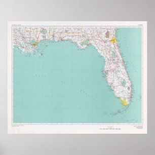 Affiche Old Florida Map (1976) Vintage Sunshine State 