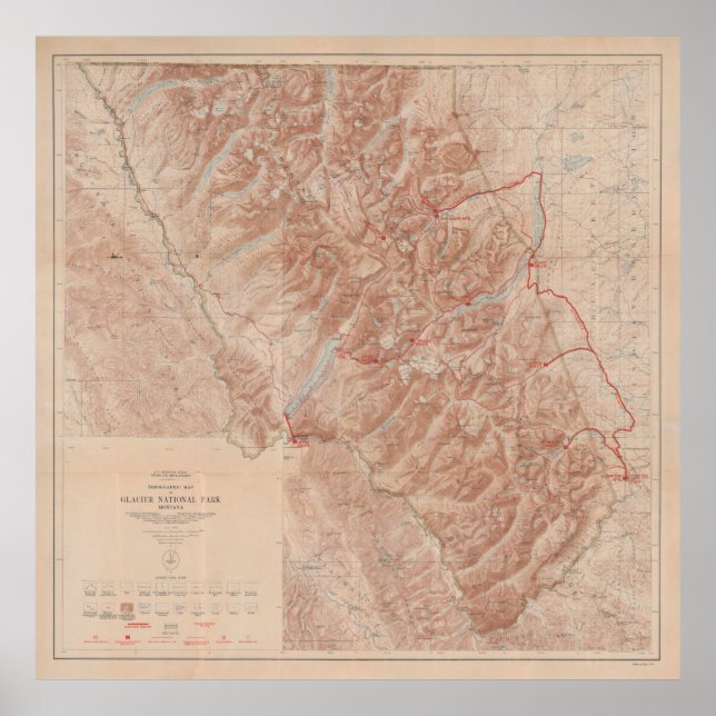 Affiche Old Glacier National Park Map (1914)  (Devant)