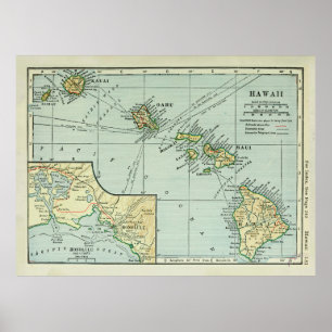 Affiche Old Hawaii Islands Map (1921) 