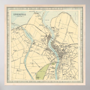 Affiche Old Inverness Scotland Map 
