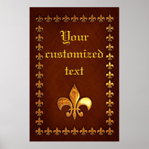 Affiche Old Leather Cover with golden Fleur-de-Lys -