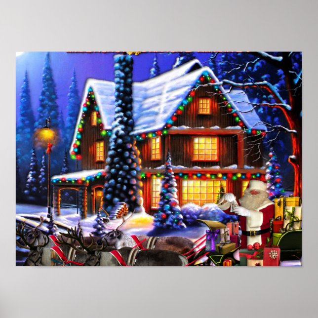 Affiche Old Man Santa Claus and Reindeer (Devant)