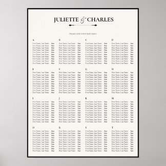 Affiche Old Money Black & White Alphabetical Seating Chart