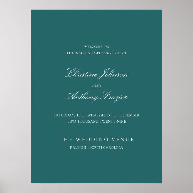 Affiche Old Money Teal Classic Wedding Welcome Sign (Devant)