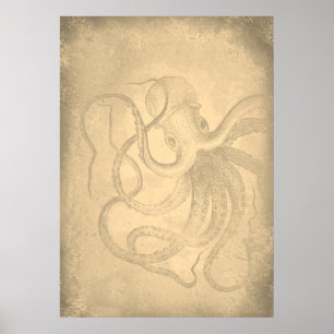 Affiche Old octopus Sea life   Vintage Paper