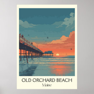Affiche Old Orchard Beach ME Vintage Pier Sunset Art
