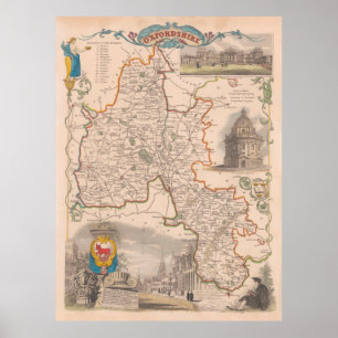 Affiche Old Oxfordshire England Map (1850)