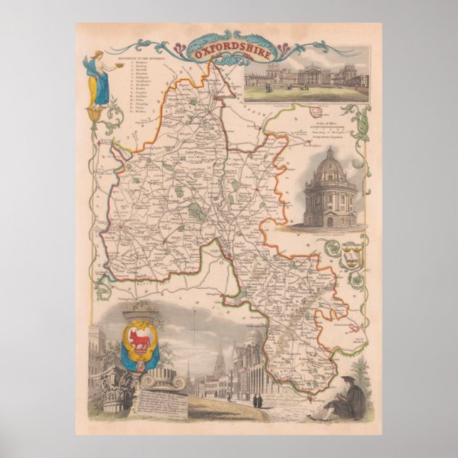Affiche Old Oxfordshire England Map (1850) (Devant)