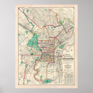 Affiche Old Philadelphia PA Map (1890)
