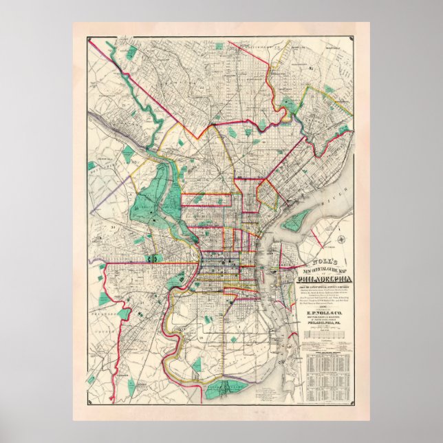 Affiche Old Philadelphia PA Map (1890) (Devant)