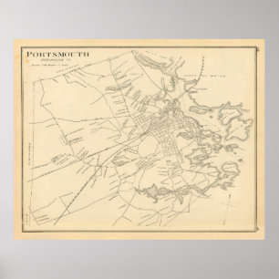 Affiche Old Portsmouth NH Map (1892) New Hampshire Vintage
