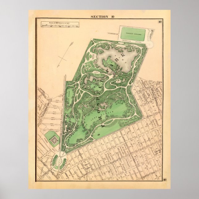 Affiche Old Prospect Park Map (1874) Vintage Brooklyn  (Devant)
