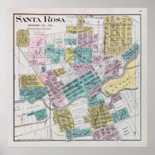 Affiche Old Santa Rosa CA Map (1898) 