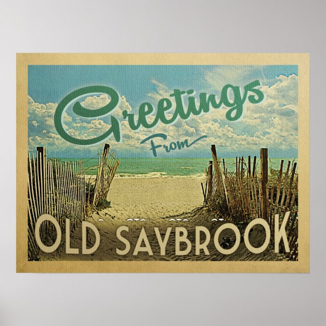 Affiche Old Saybrook Beach Vintage voyage (Devant)