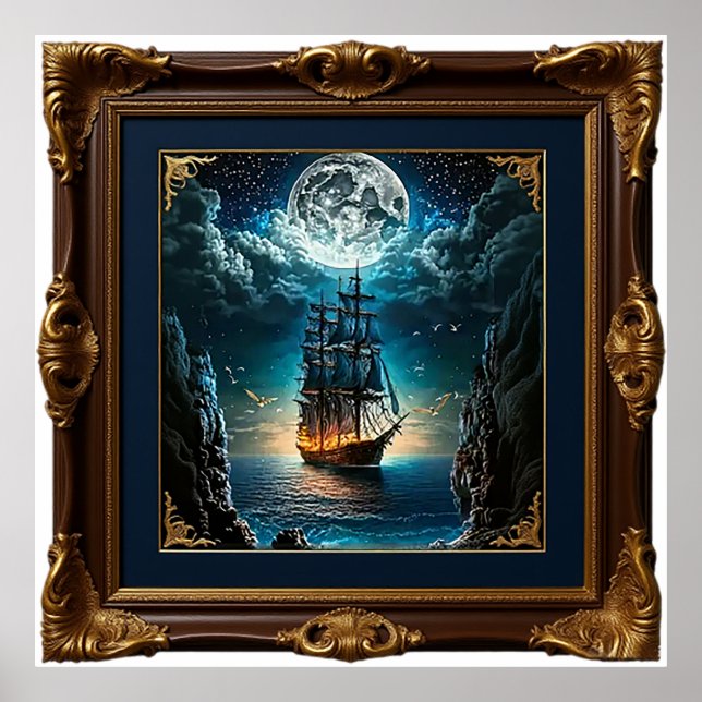 Affiche Old Ship Under the Moon (Devant)