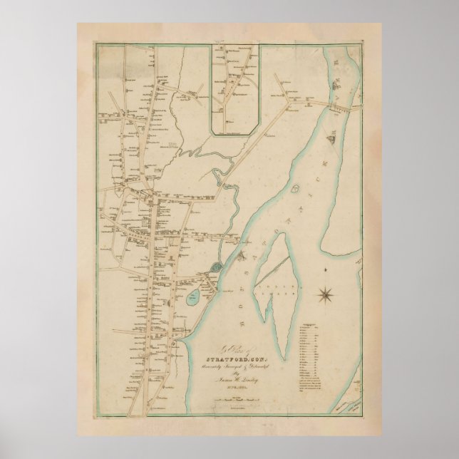 Affiche Old Stratford CT Map (1824) (Devant)