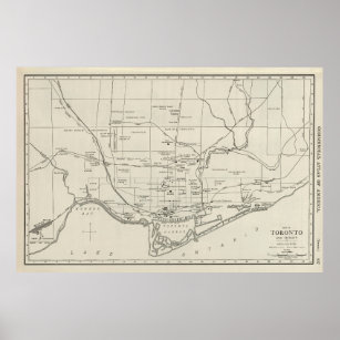 Affiche Old Toronto Canada Map (1924) Vintage Ontario 