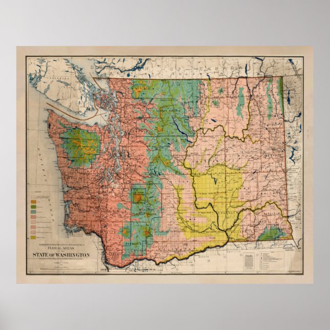 Affiche Old Washington State Floral Biome Map (1906)  (Devant)