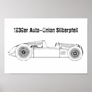 Affiche Oldtimer Allemagne Auto Union1939 Flèche de Sielb
