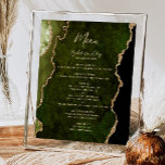Affiche Olive Green Gold Agate Mariage Table Menu<br><div class="desc">Le bord gauche de cet élégant panneau de menu mariage moderne comporte une bordure d'aquarelle vert olive et une parties scintillant en faux or. Le mot "Menu" apparaît dans un script d'écriture manuscrite de couleur or. Personnalisez le texte restant avec les noms du couple, la date du mariage et les...</div>